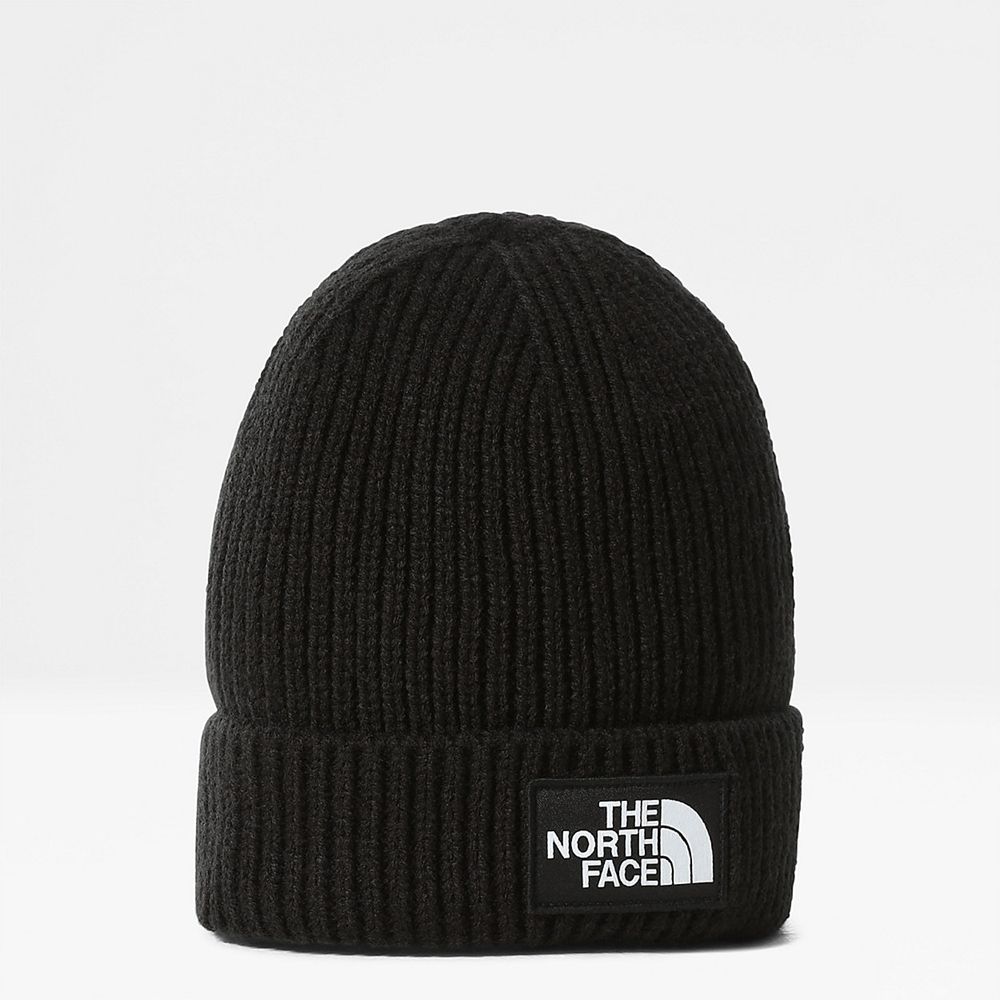 The North Face Beanies Mens Australia - The North Face Tnf Logo Box Cuffed Black (AIM-375108)